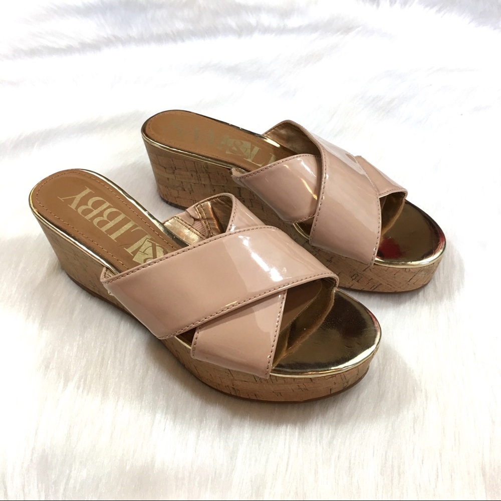 Sam & Libby Nude Open Toe Wedge Sandals Size 8